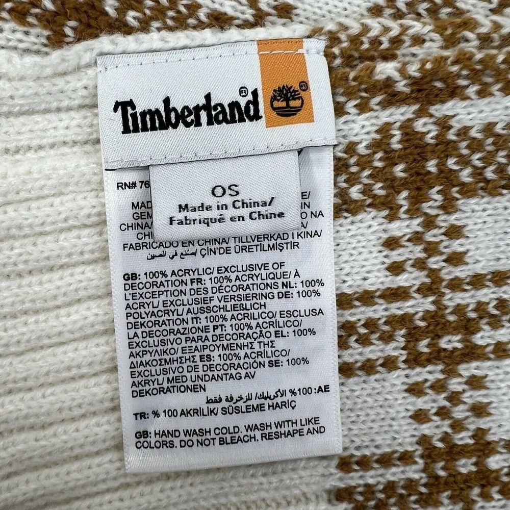 Timberland Scarf Wheat Buffalo Plaid Knit Gorpcore 64 In X 10 In Ribbed Trim